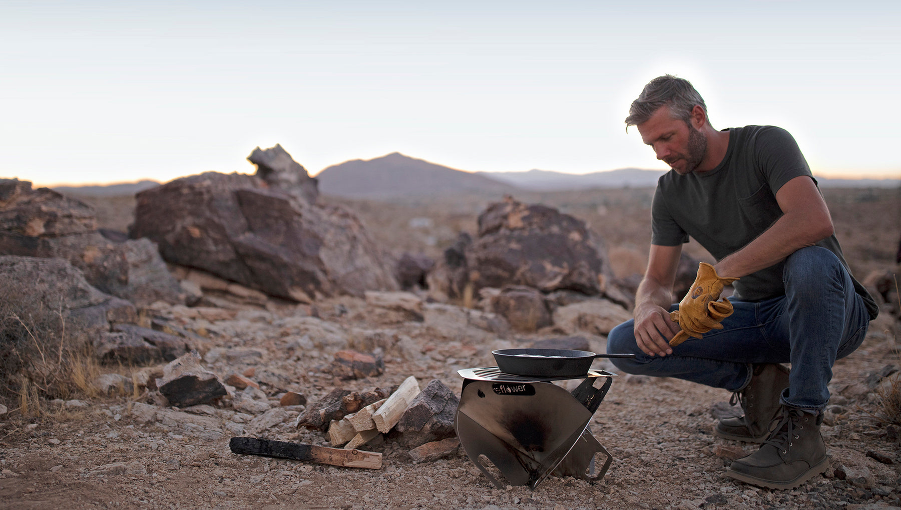 Designer David Grisham and his Fireflower Spark portable fire pit